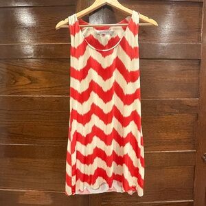 ✅ T-bags LA large Red Cream Chevron mini shift Dress silky shelf bra sleeveless